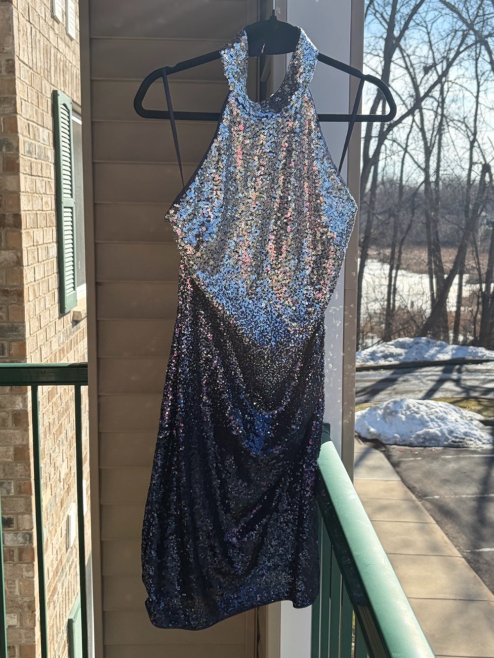 🆕✨Badgley Mischka Sequin Cocktail Dress Size 12 Blue Black Mini Party Glam Dress - Picture 5 of 17